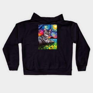 Tabby Tiger Cat Starry Night Kids Hoodie